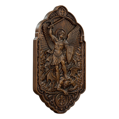 St. Michael the Archangel Beechwood Wall Plaque – Carved Catholic Wall Art