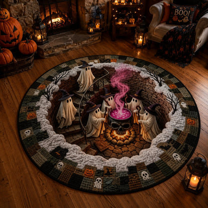 🔥 3D Skeleton Vortex Quilted Round Rug – Spooky Halloween Optical Illusion 👻