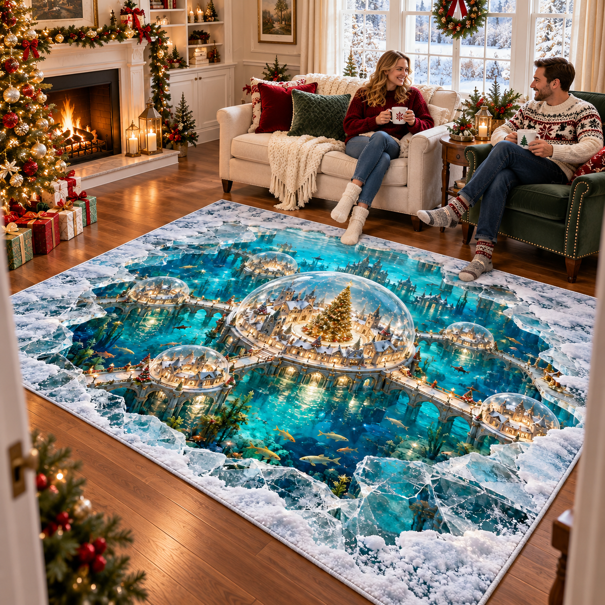 🔥3D Optical Illusion Christmas Rug – Enchanted Underwater Kingdom