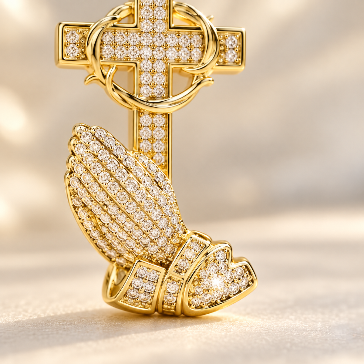 Cross & Prayer Hands Pendant Necklace