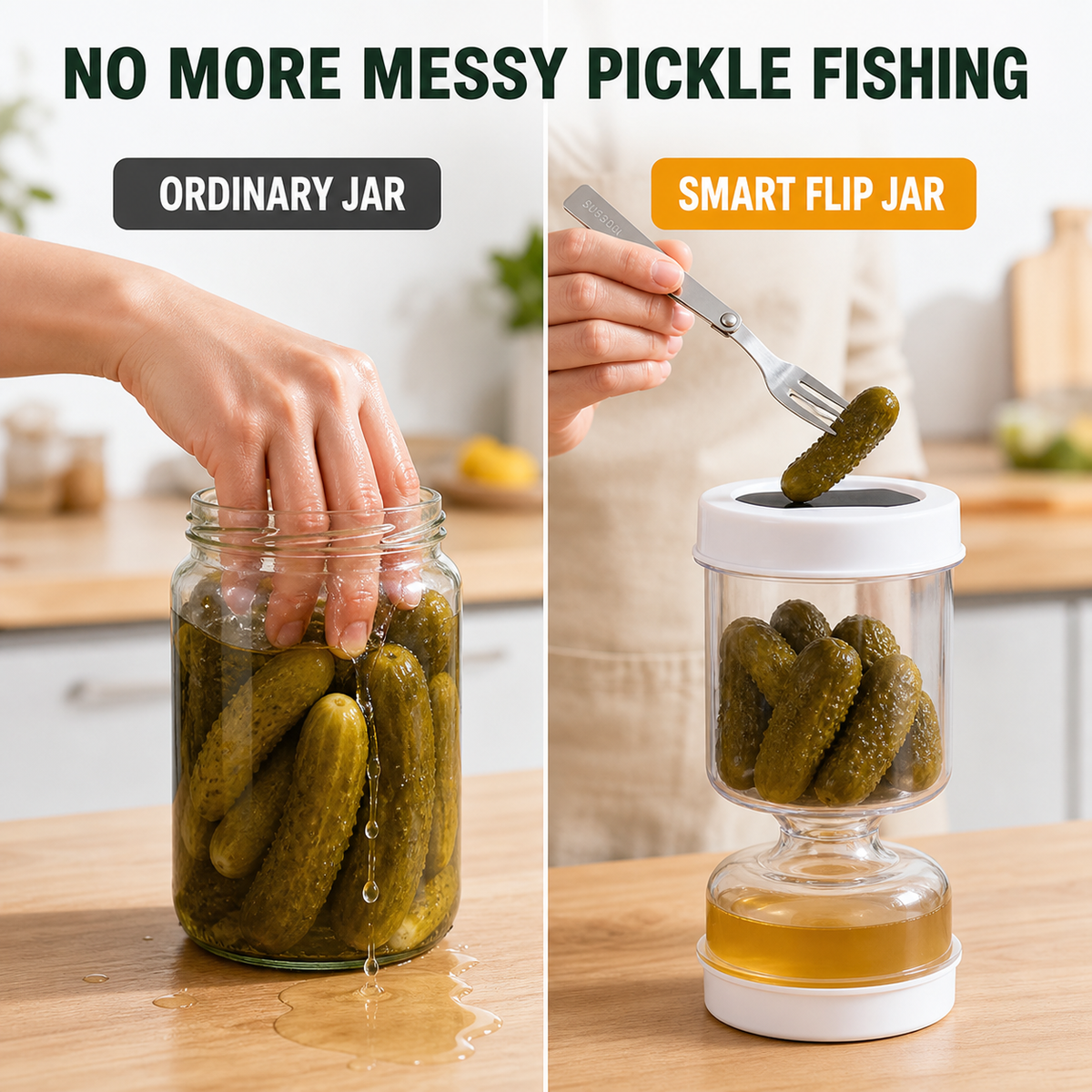 Pickle Jar — — With Strainer Flip and Fork