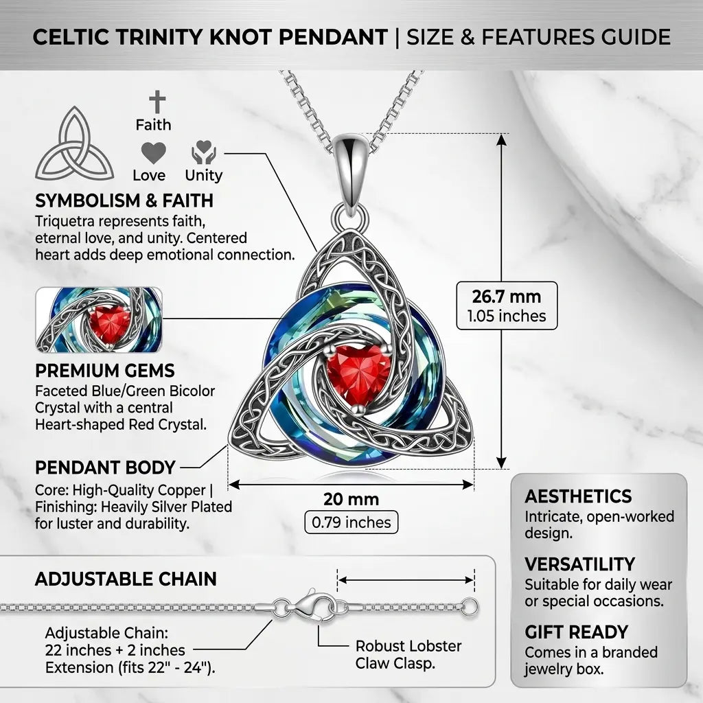 Celtic Trinity Knot necklace size and features