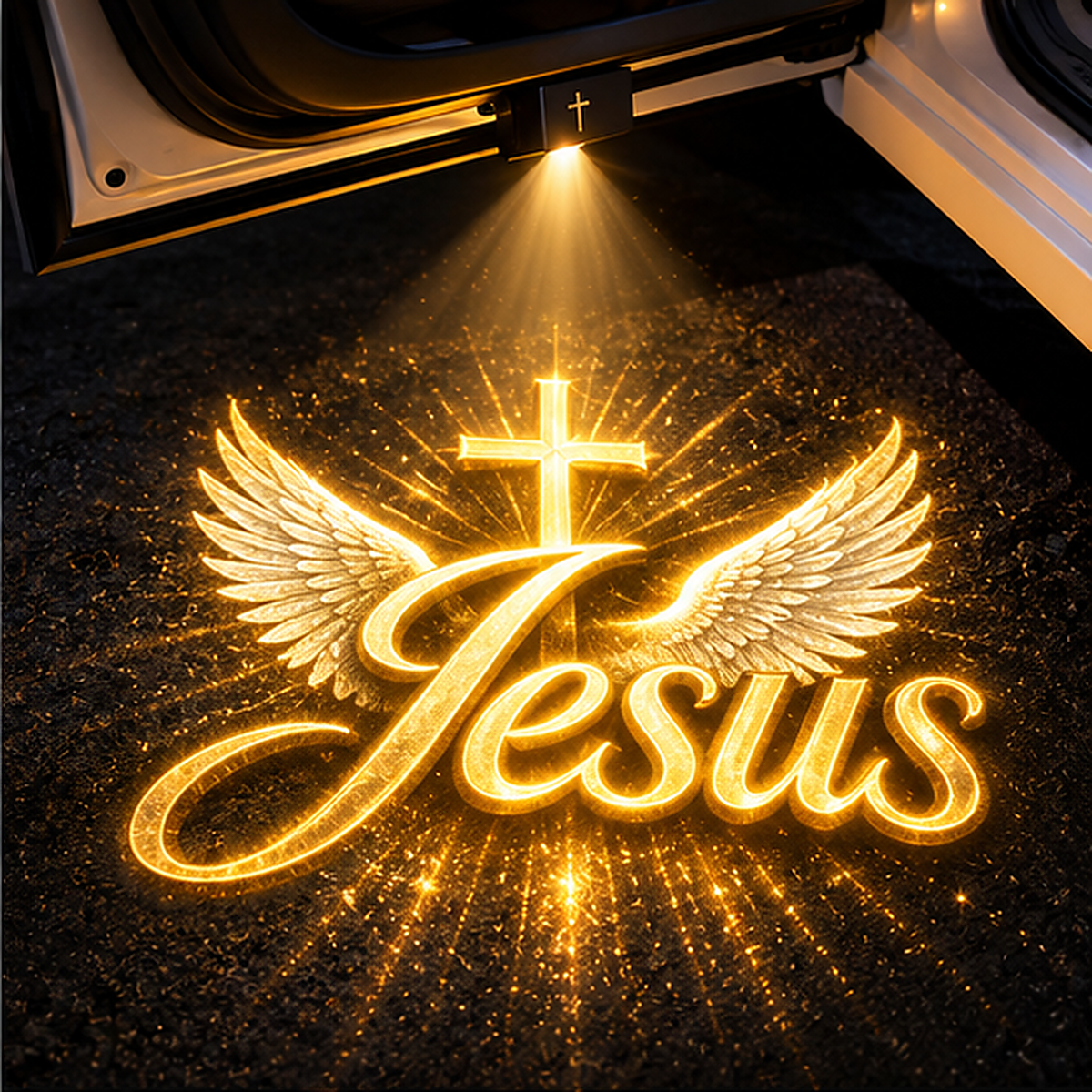 🔥Last day 50% OFF-Christian Car Door Projector Light – Golden Cross & Faith-Inspired Welcome Light