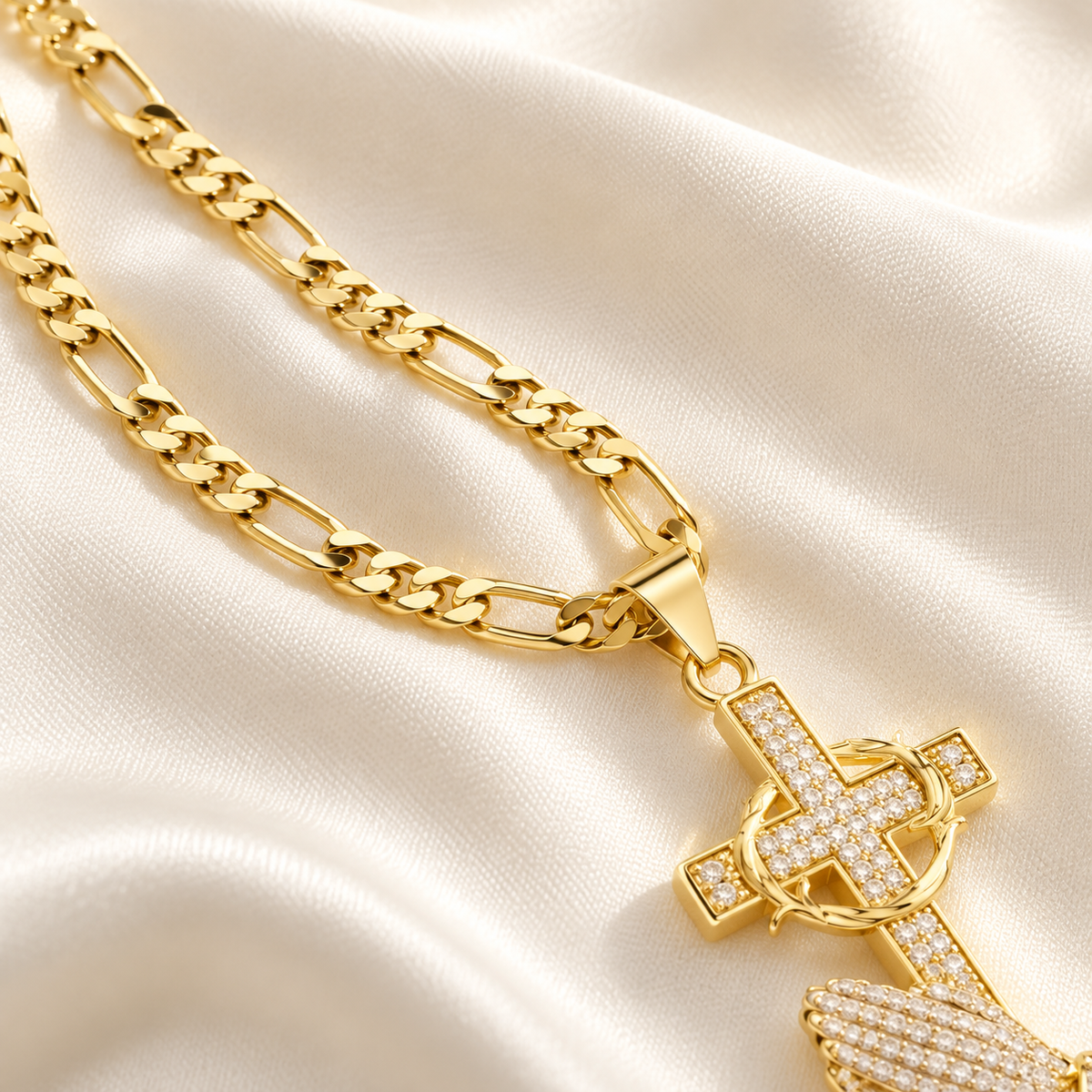 Cross & Prayer Hands Pendant Necklace