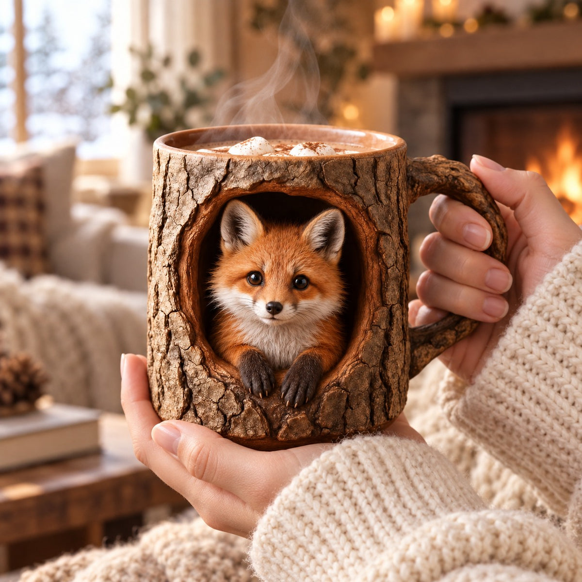 Woodland Raccoon Tree Hollow Mug – Rustic 3D Animal Coffee Cup