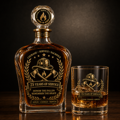 🕯️ 9/11 25th Anniversary Memorial Whiskey Decanter & Glass Gift Set – We Will Never Forget 343 Heroes Tribute