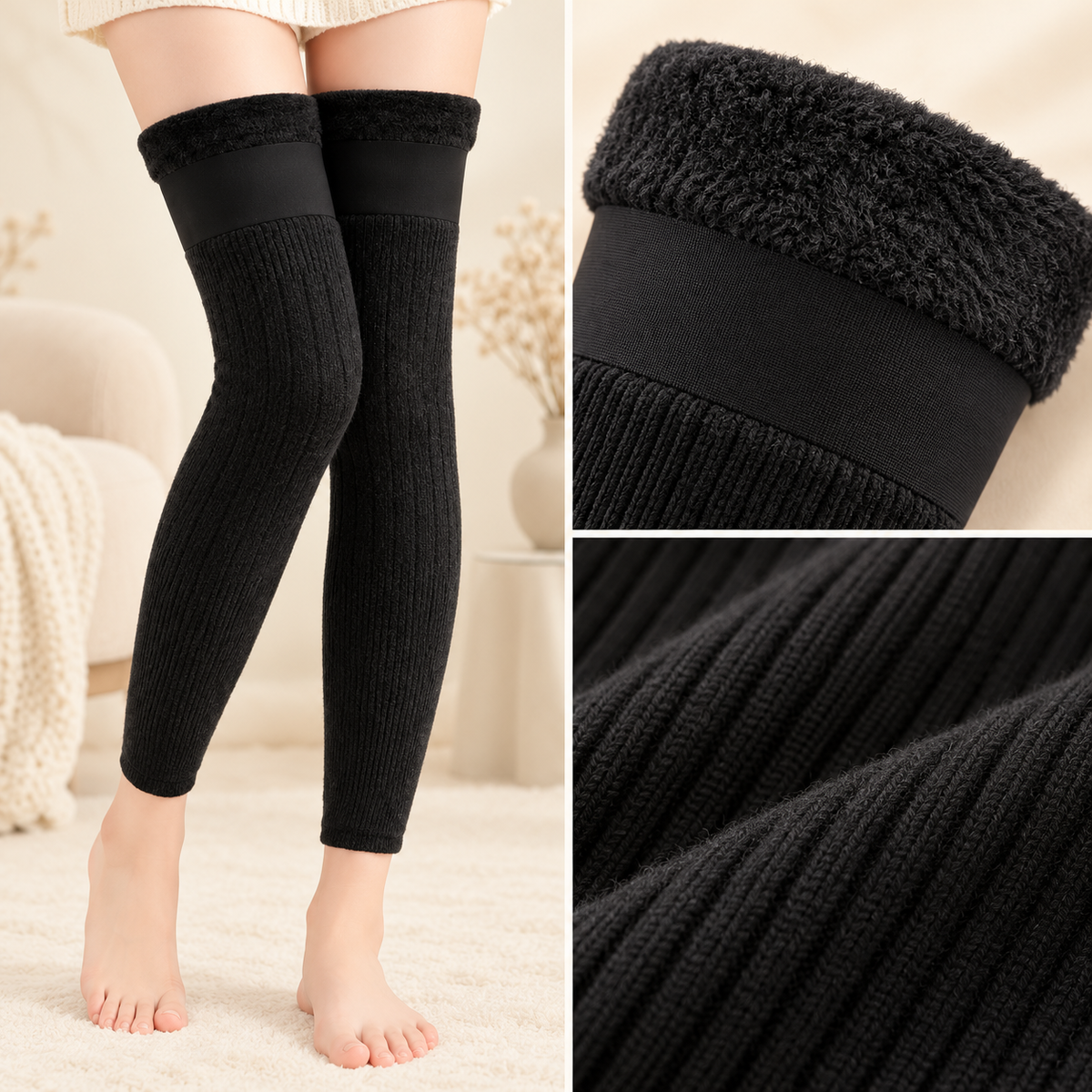 Fleece-Lined Long Knee & Leg Warmers for Women