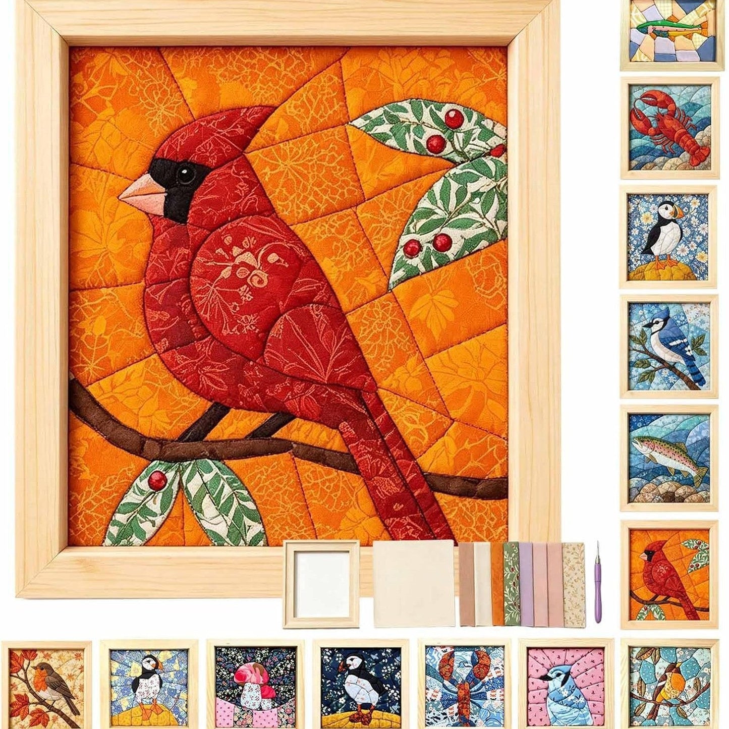 Kinusaiga-No-Sew Bird Fabric Art Kit