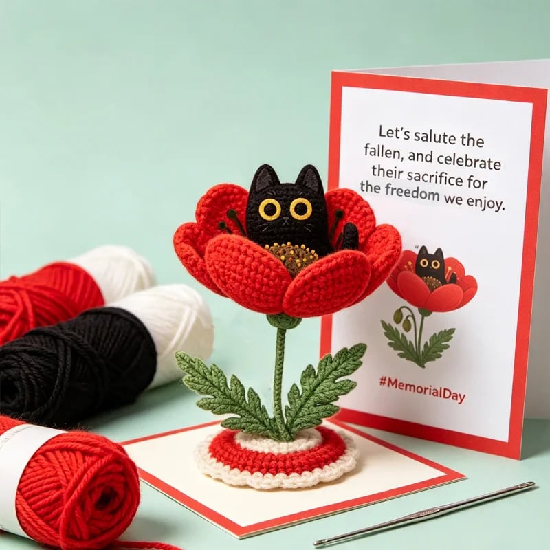 🔥HOT SALE 49% OFF🔥Unisex Memorial Day Poppy Cat Handcrafted Keepsake