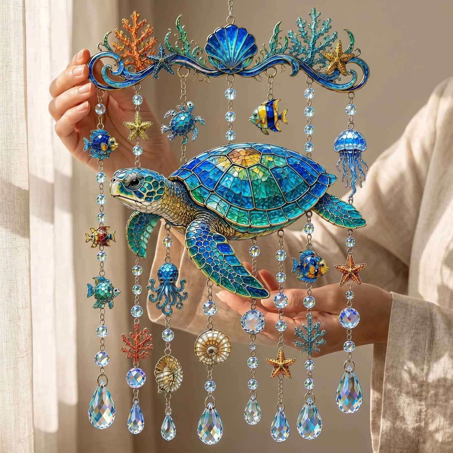 🔥LAST DAY 50% OFF 🐋🐢🐬Ocean-Themed Acrylic Wind Chime – 🌊Bring the Ocean Glow to Your Garden (2D)