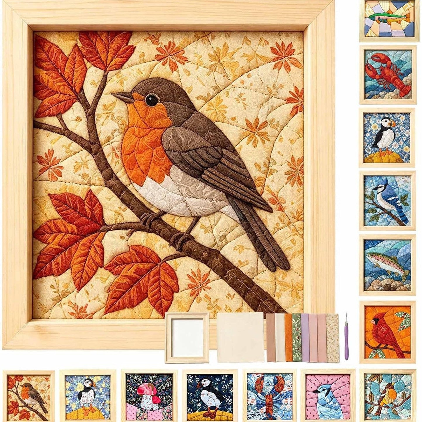 Kinusaiga-No-Sew Bird Fabric Art Kit