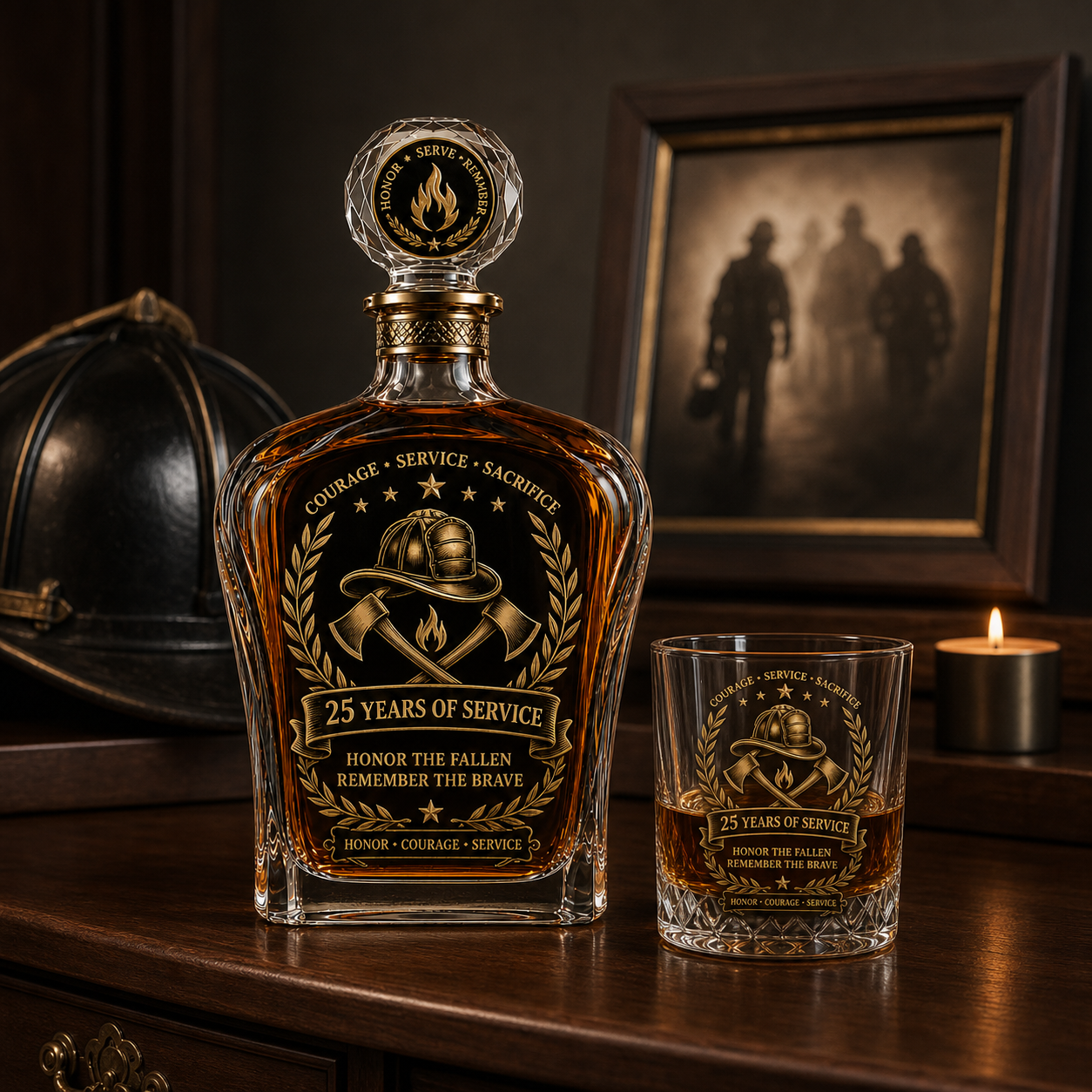 🕯️ 9/11 25th Anniversary Memorial Whiskey Decanter & Glass Gift Set – We Will Never Forget 343 Heroes Tribute