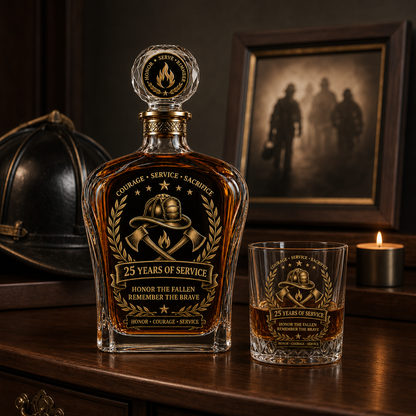 🕯️ 9/11 25th Anniversary Memorial Whiskey Decanter & Glass Gift Set – We Will Never Forget 343 Heroes Tribute