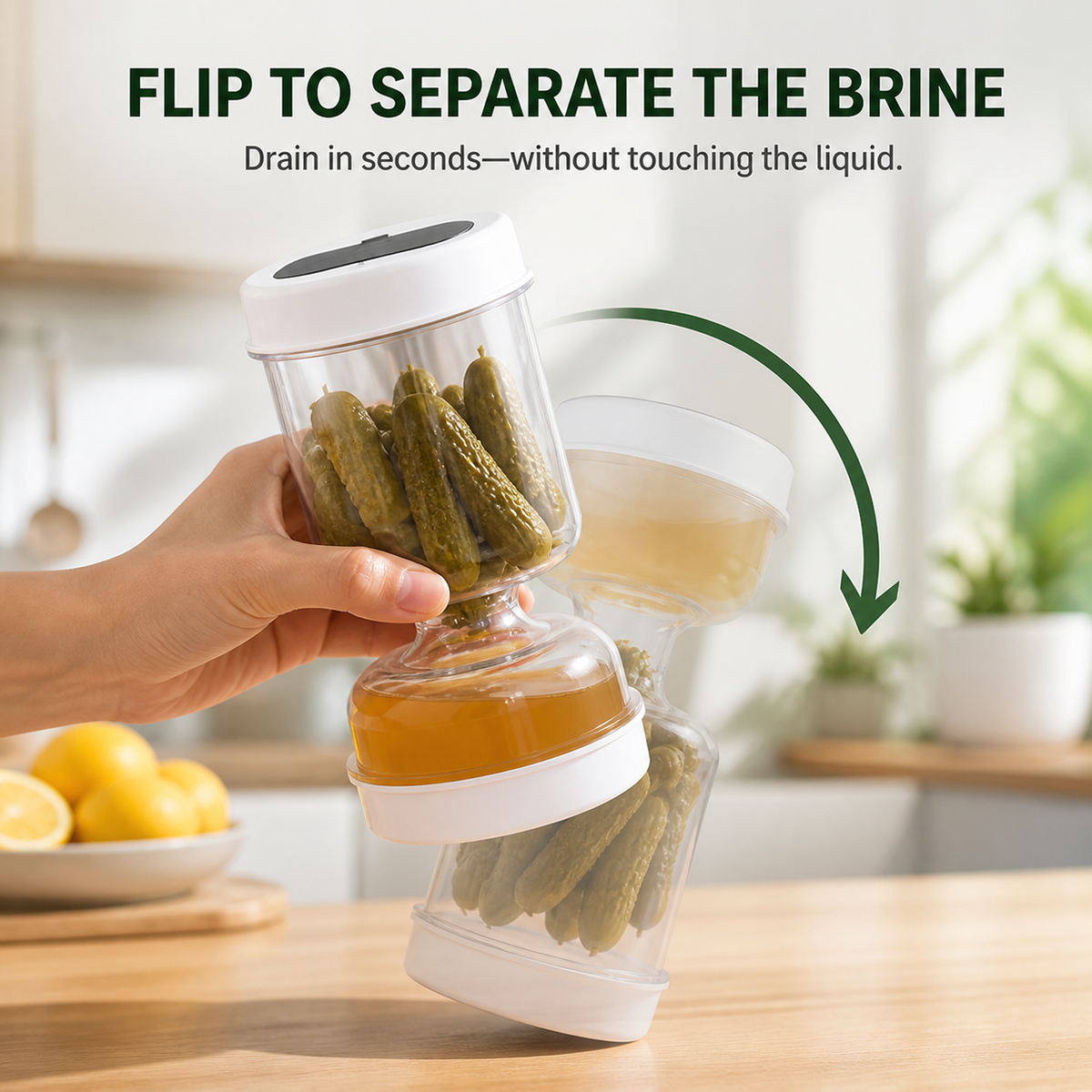 Pickle Jar — — With Strainer Flip and Fork