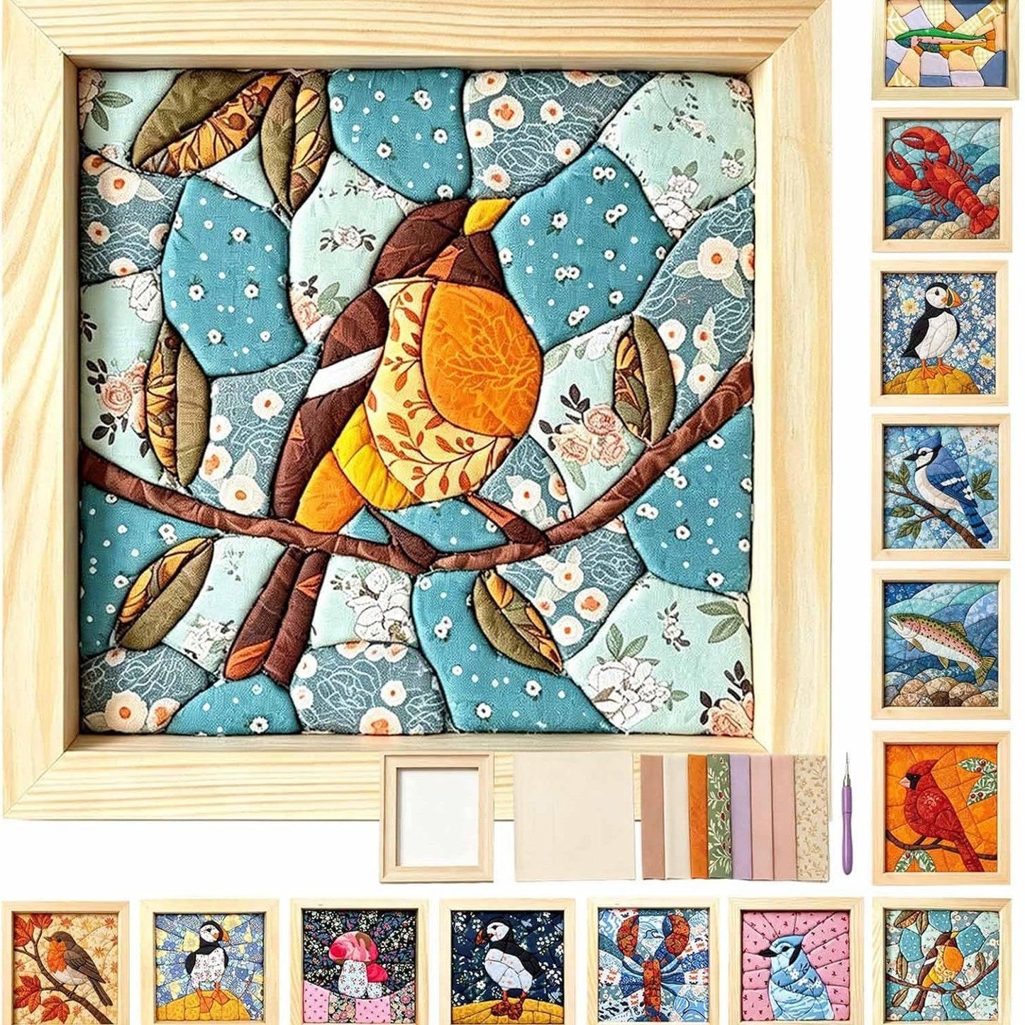 Kinusaiga-No-Sew Bird Fabric Art Kit