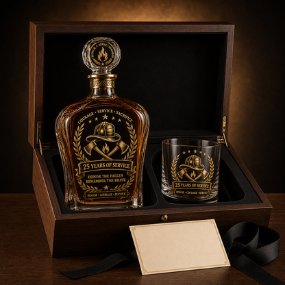 🕯️ 9/11 25th Anniversary Memorial Whiskey Decanter & Glass Gift Set – We Will Never Forget 343 Heroes Tribute