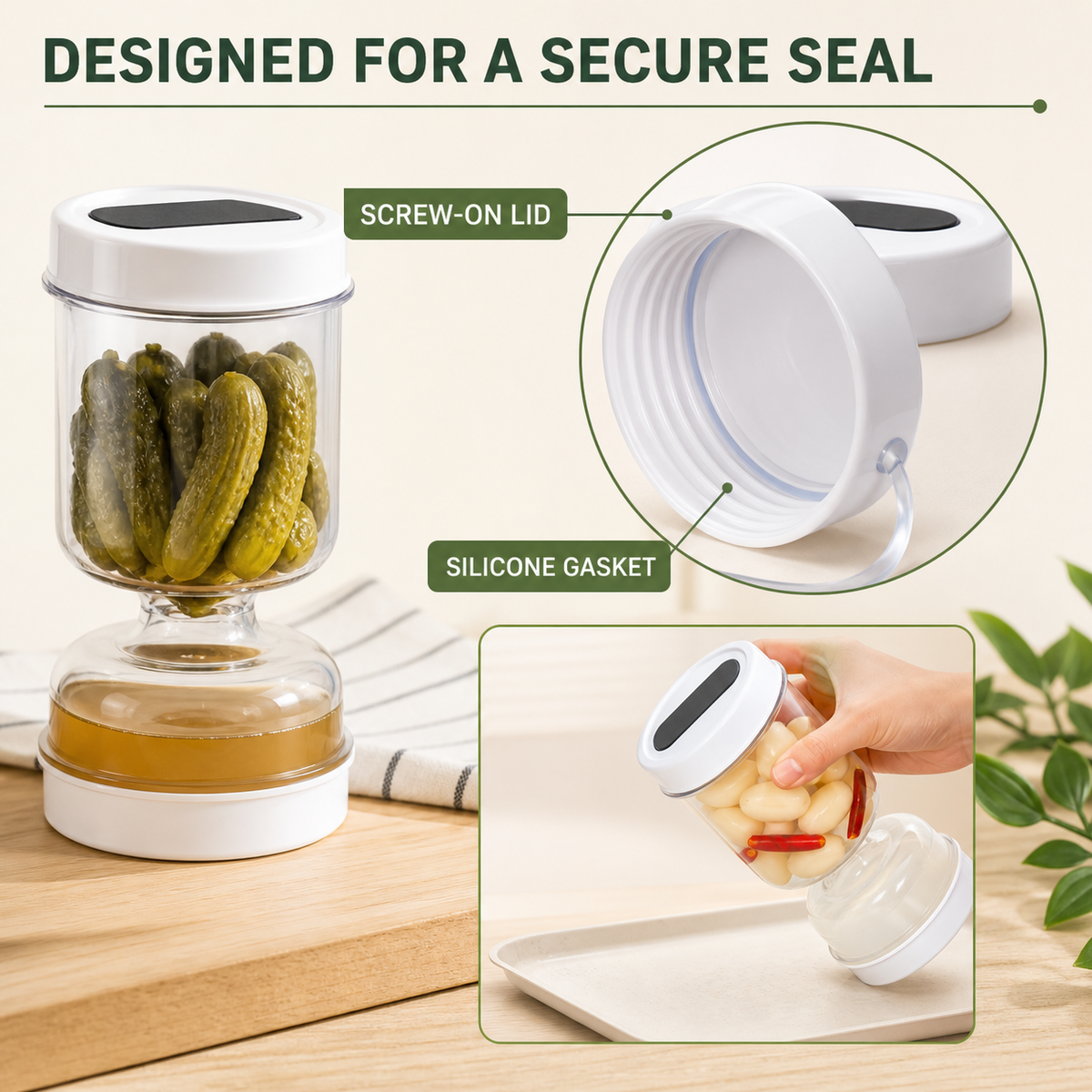 Pickle Jar — — With Strainer Flip and Fork