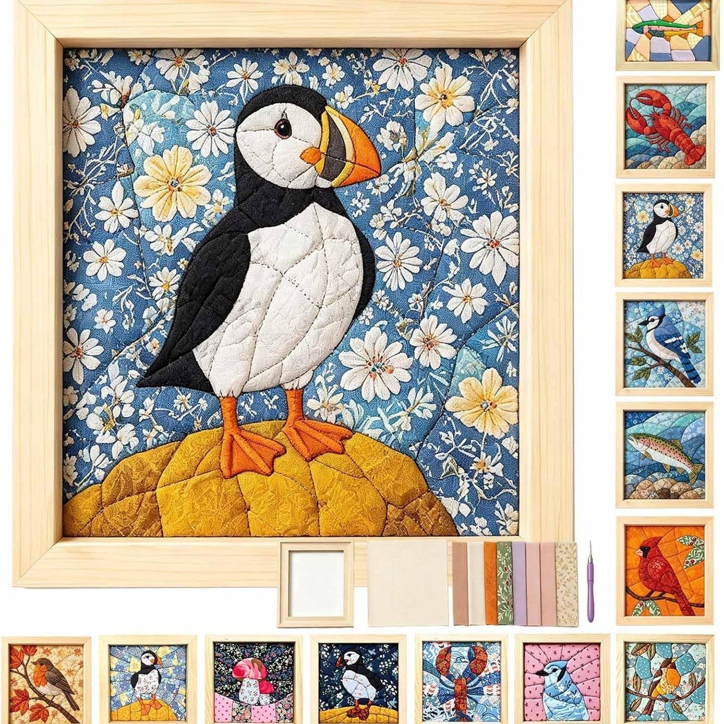 Kinusaiga-No-Sew Bird Fabric Art Kit
