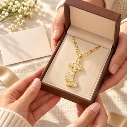 Cross & Prayer Hands Pendant Necklace