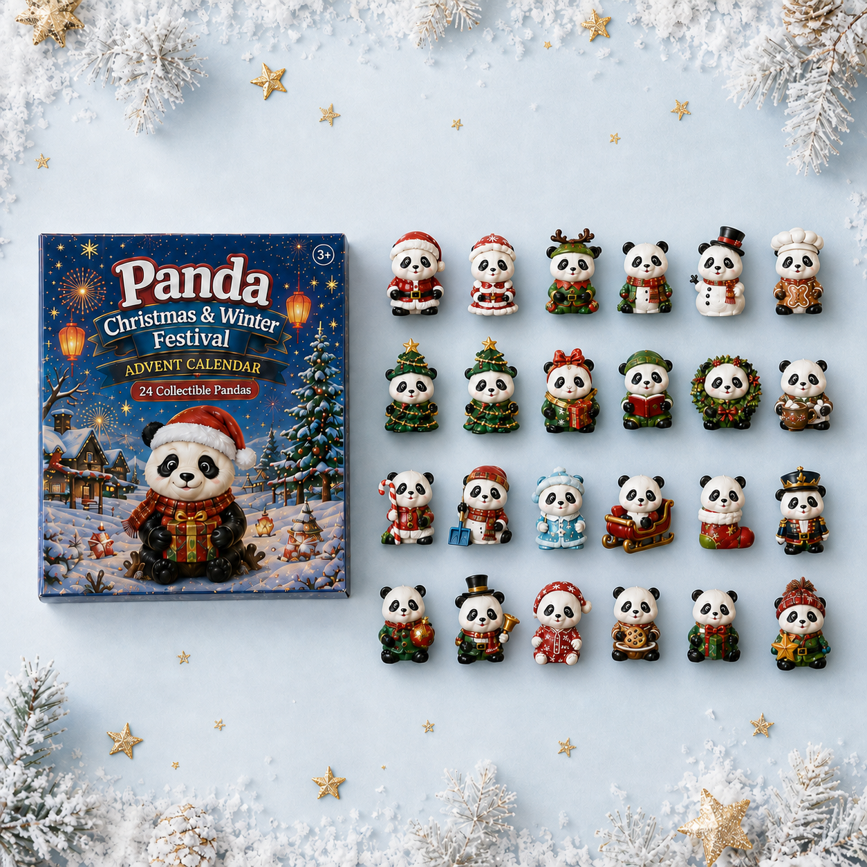 Panda calendar box and included 24 panda figures