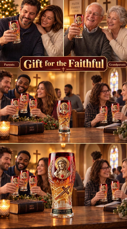 ❤️‍🔥Jesus Christ King of Kings Pint Glass – 16 oz Christian Faith Drinkware & Inspirational Gift