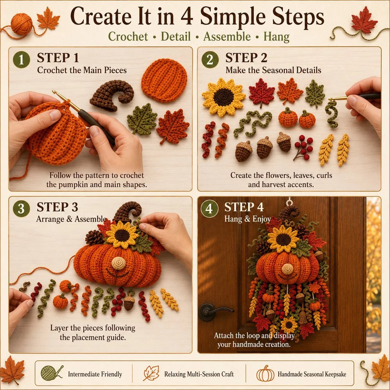⏳ Last Day 49% OFF – 🧶 DIY Seasonal 3D Crochet Door Hanger Kit Collection | Coordinated Yarn, Filling, Accessories & Step-by-Step Instructions Included 💕