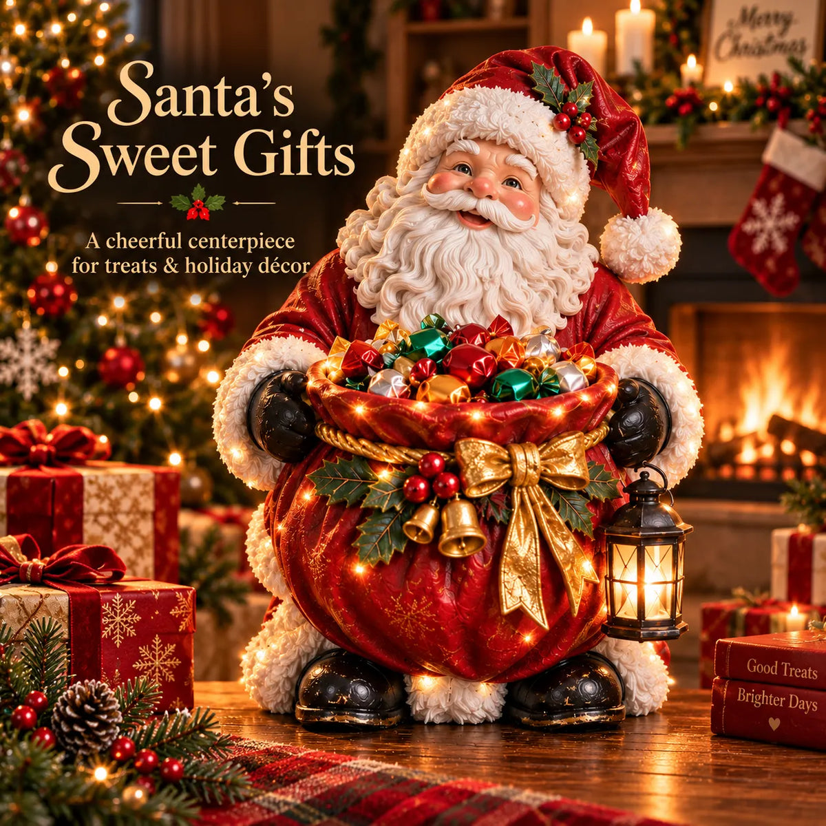 Santa Sweet Gifts lighted Christmas candy bowl