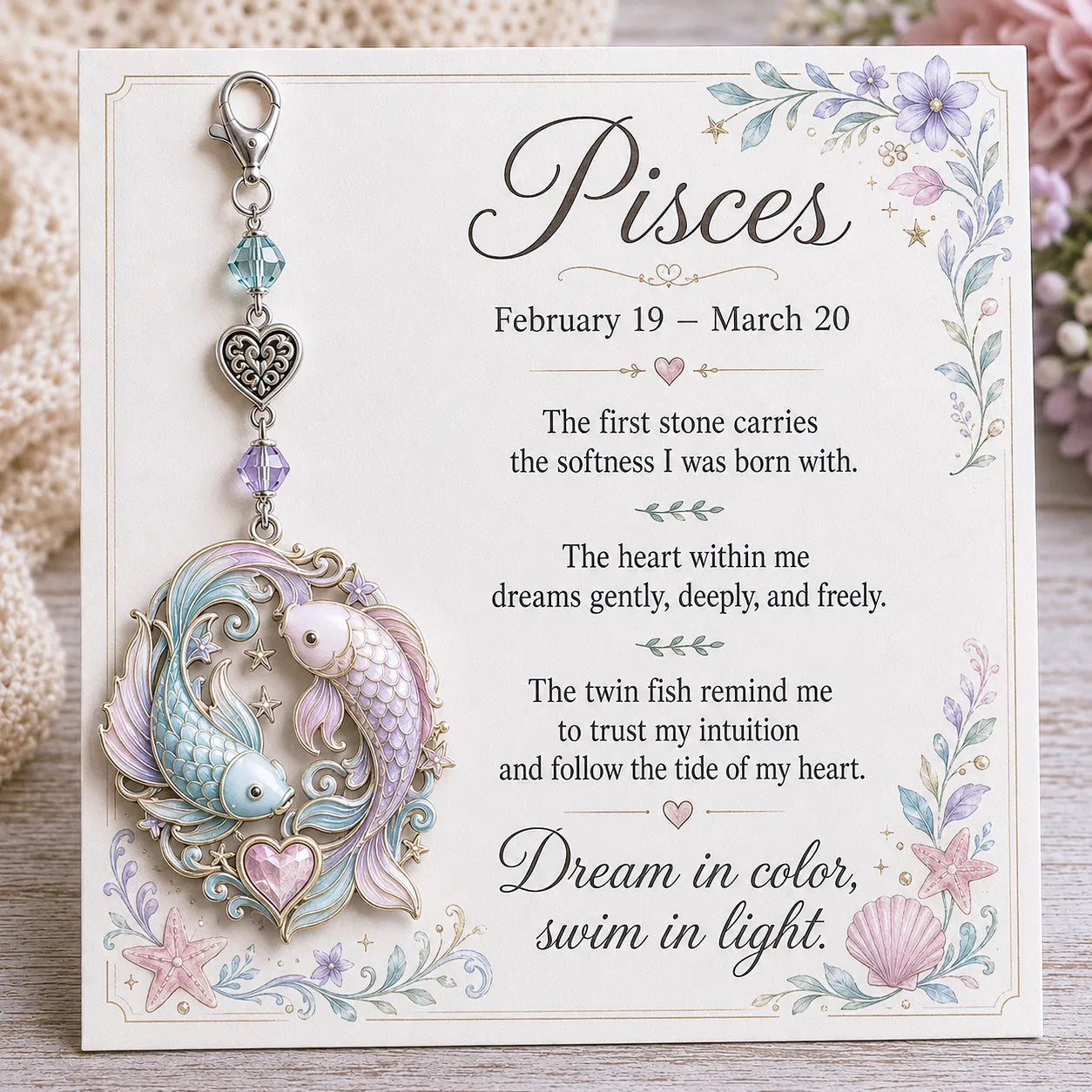 ⏳ Last Day 49% OFF – Buy 3 Get 1 FREE（4 PCS）🌙12 Zodiac Birthstone Charm Keepsake Card Collection | Zodiac Pendant, Birthstone-Inspired Crystal Beads, Heart Charm & Floral Affirmation Card Included ✨