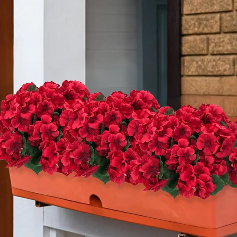 UV Resistant Artificial Geraniums – Outdoor Red Faux Flowers for Patio, Garden & Home Decor