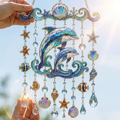 🔥LAST DAY 50% OFF 🐋🐢🐬Ocean-Themed Acrylic Wind Chime – 🌊Bring the Ocean Glow to Your Garden (2D)