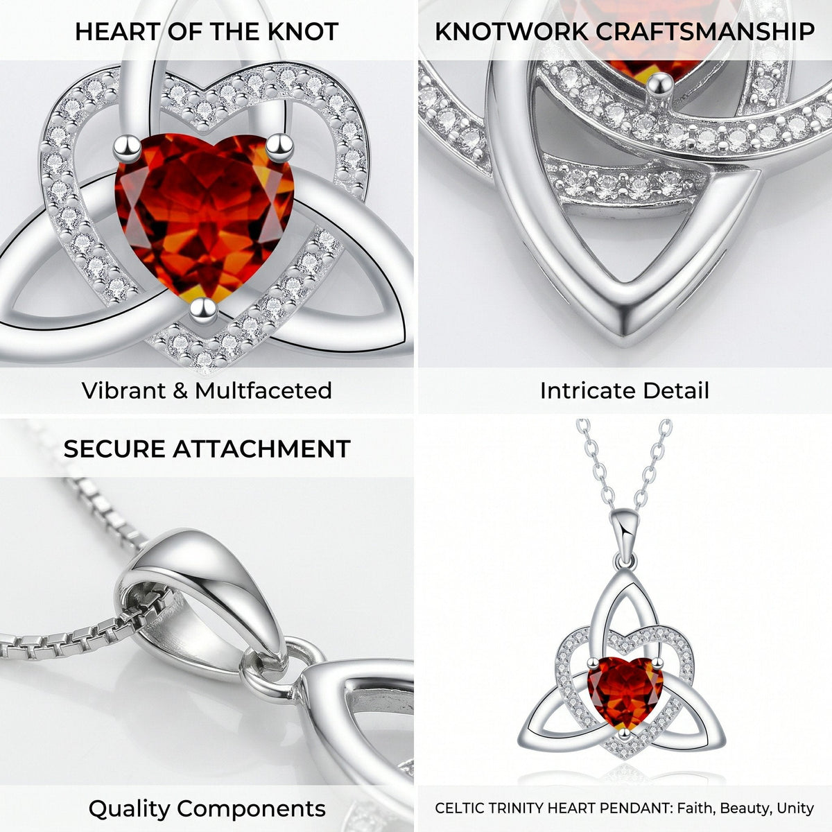 Birthstone Celtic Trinity Knot Heart Necklace✨ Heart Shape Celtic Trinity Knot Birthstone Pendant