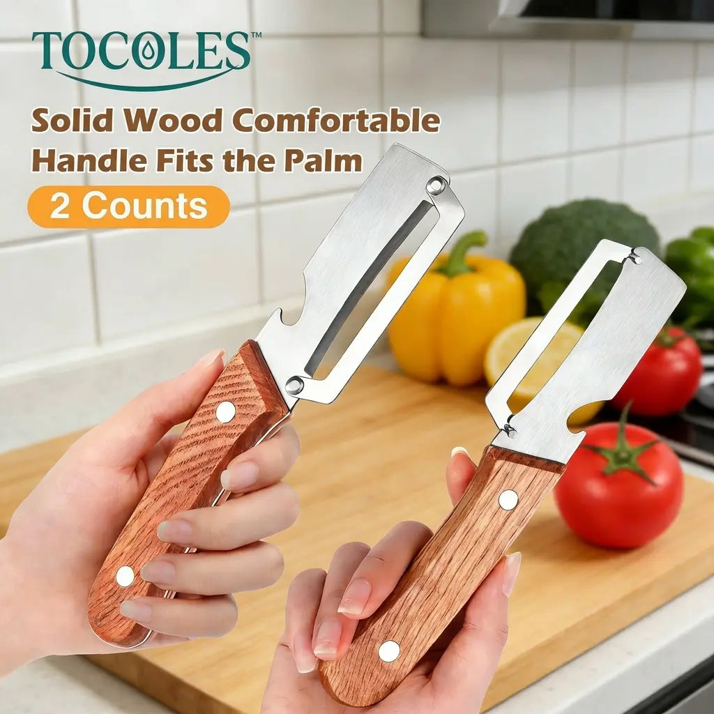 🔥WOVERSSY®Wooden-Handled Stainless Steel Sharp Peeler with Built