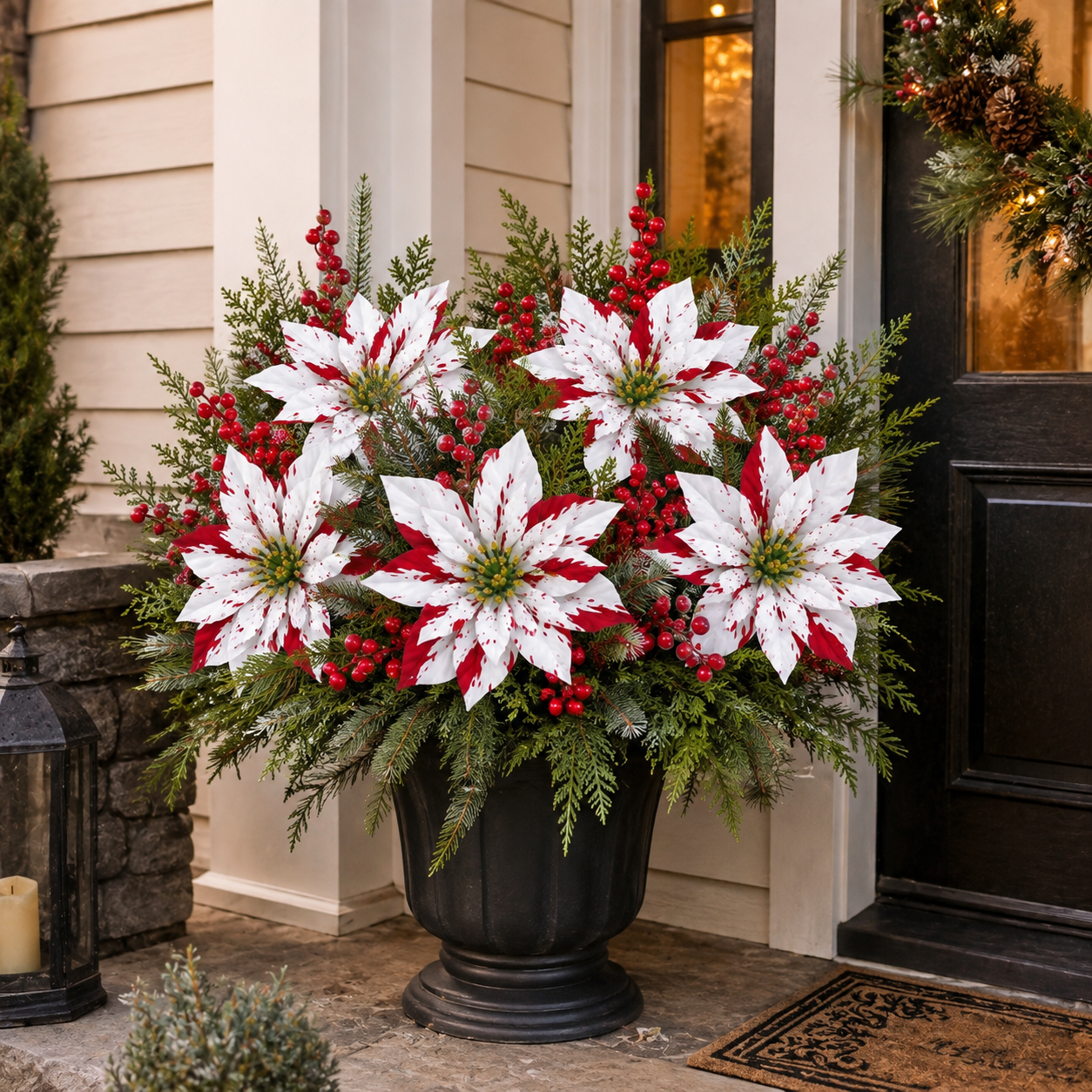 ❤️ Christmas Poinsettia Planter Inserts – Set of 6 Red & White Holiday Floral Picks