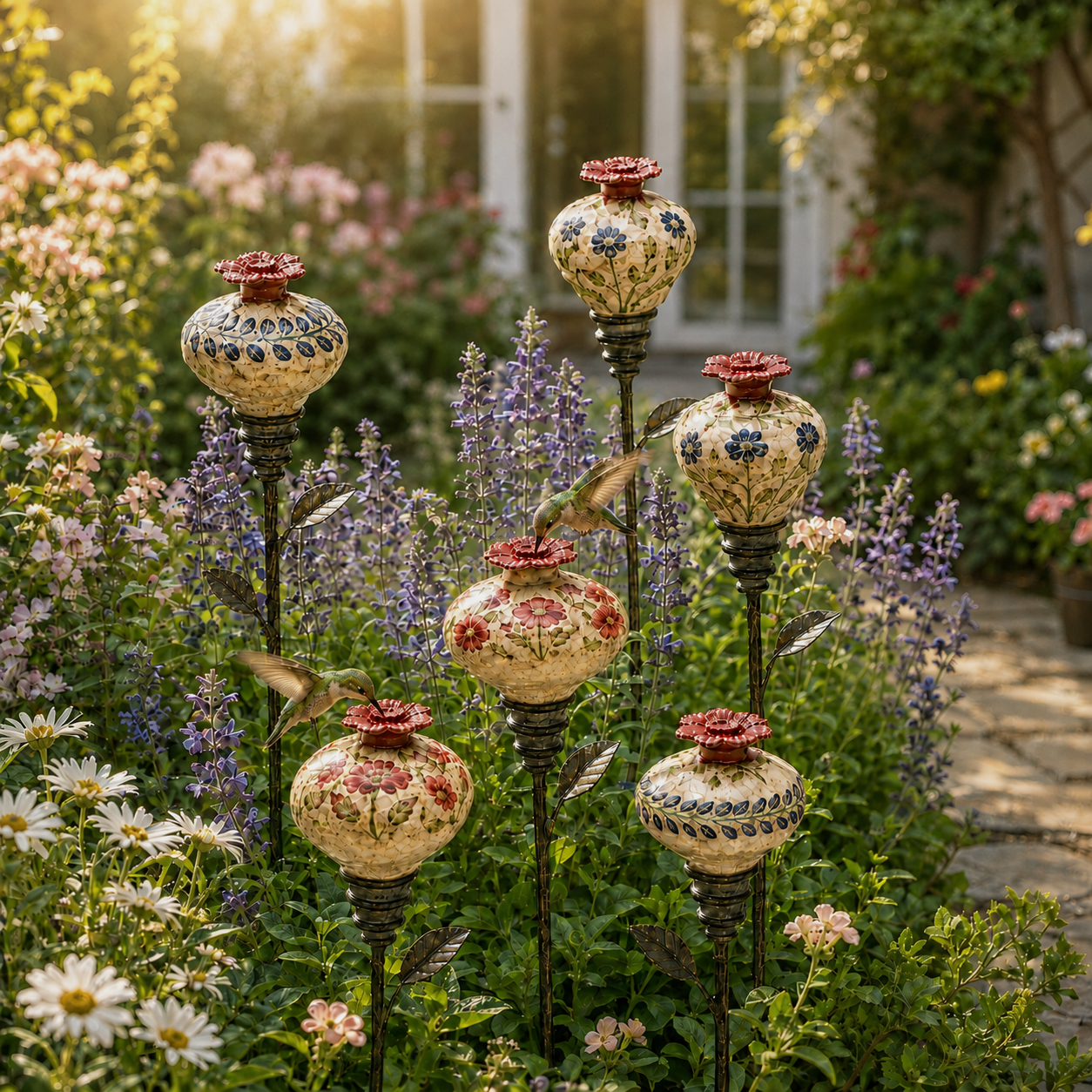 Vintage Hummingbird Feeder 🌺🐦 – Decorative Garden Pole