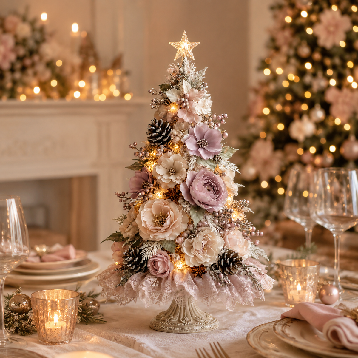 Blush Bloom Pre-Lit Floral Christmas Tree