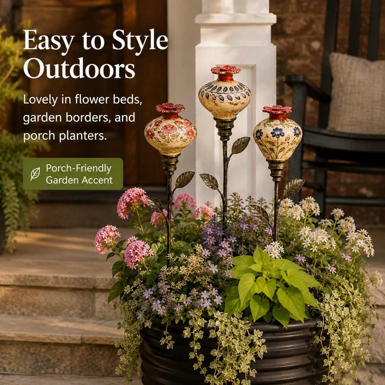 Vintage Hummingbird Feeder 🌺🐦 – Decorative Garden Pole