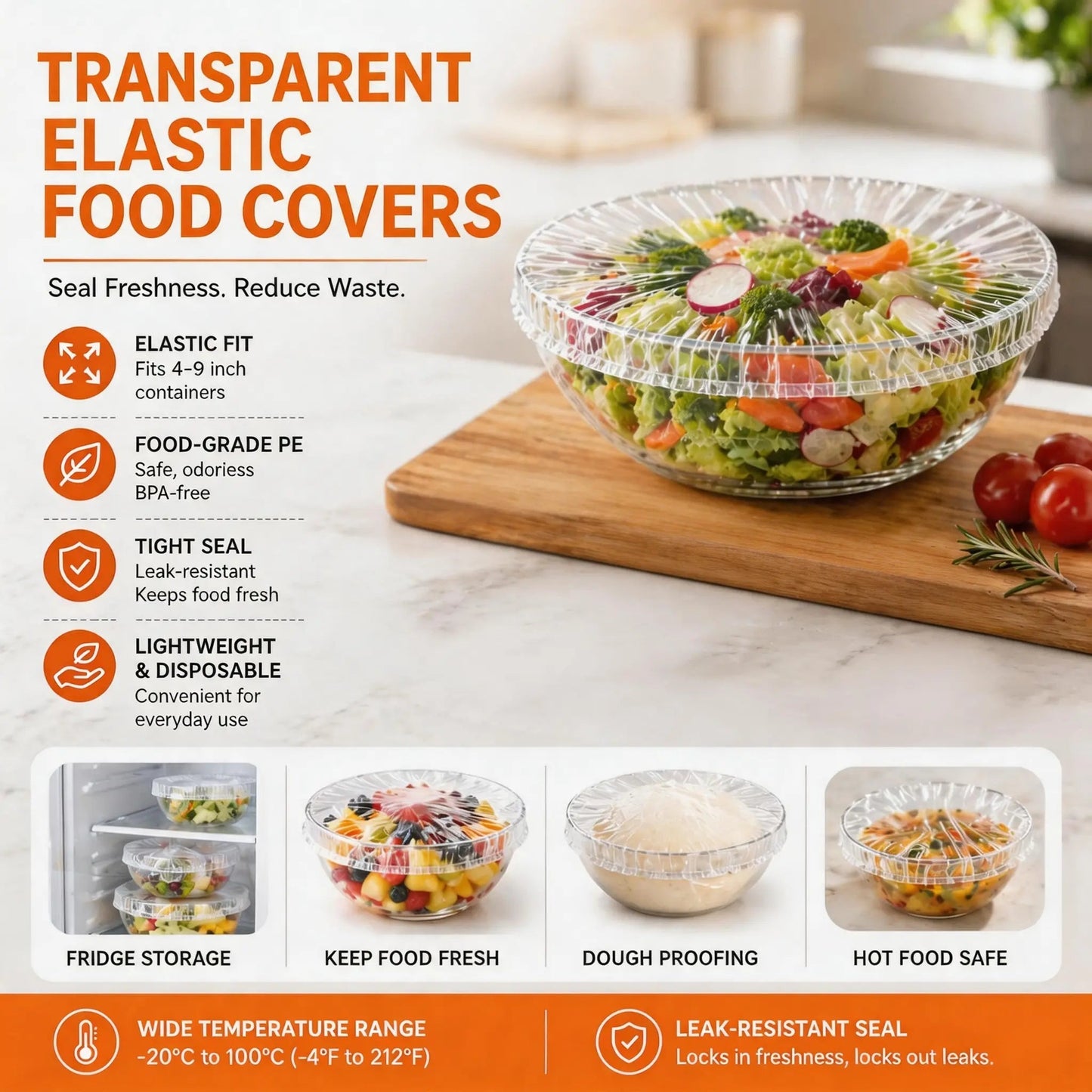 🔥100PCS Plastic Bowl Covers – Elastic Reusable Food Wrap