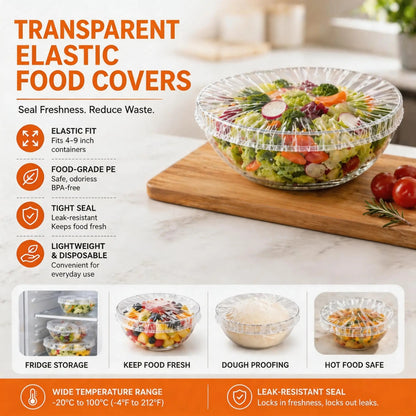 🔥100PCS Plastic Bowl Covers – Elastic Reusable Food Wrap