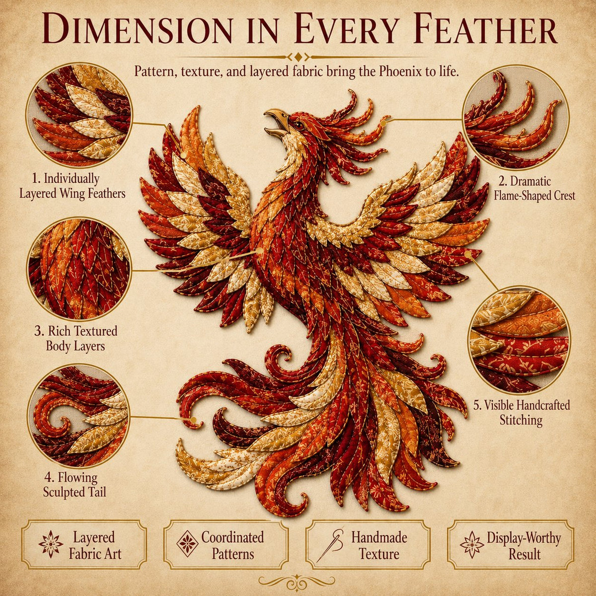 🔥🎁🌙 Beginner-Friendly Mythic Wilds DIY Layered Patchwork Art Kit | Complete Kit with Patterned Fabrics, Sewing Materials & Step-by-Step Guide Included 💕