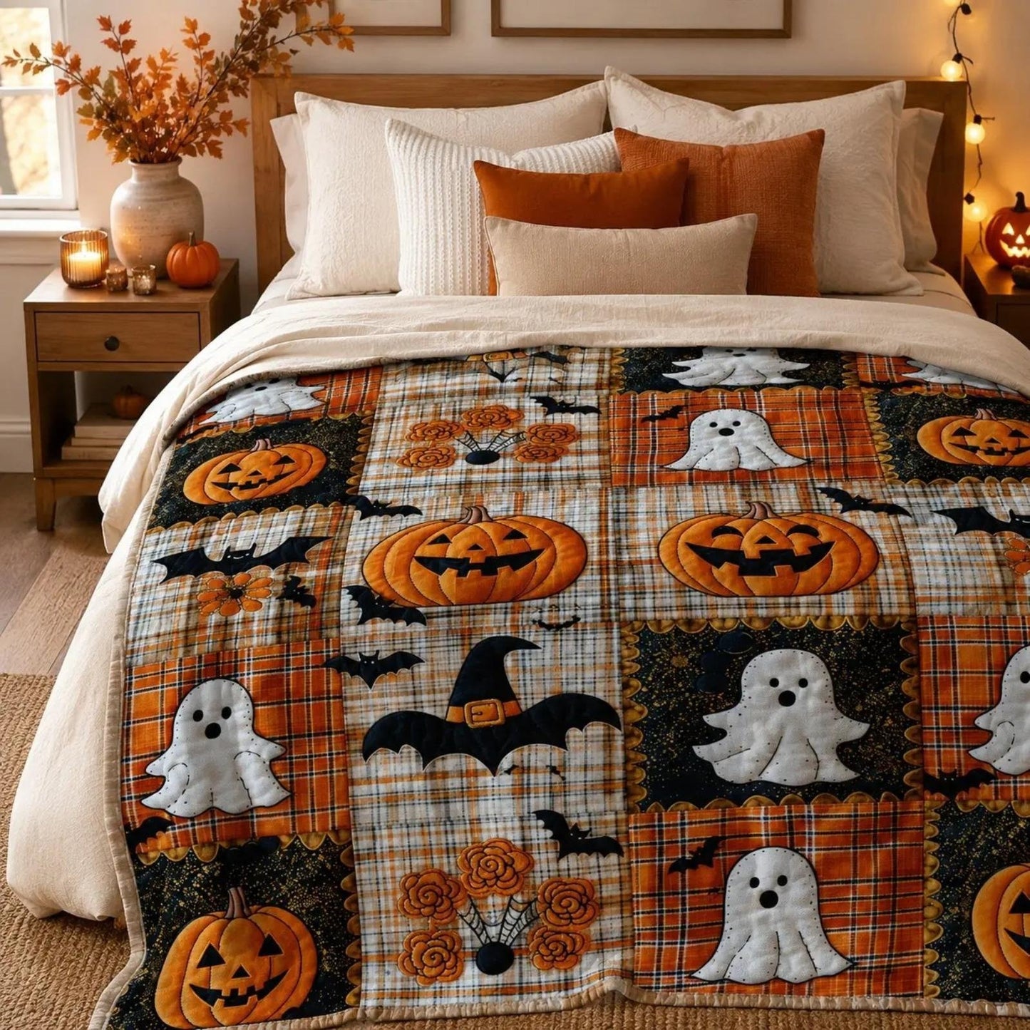 🎃Halloween Pumpkin & Bat Flannel Throw Blanket, Soft Lightweight Cozy Blanket for Sofa & Bed