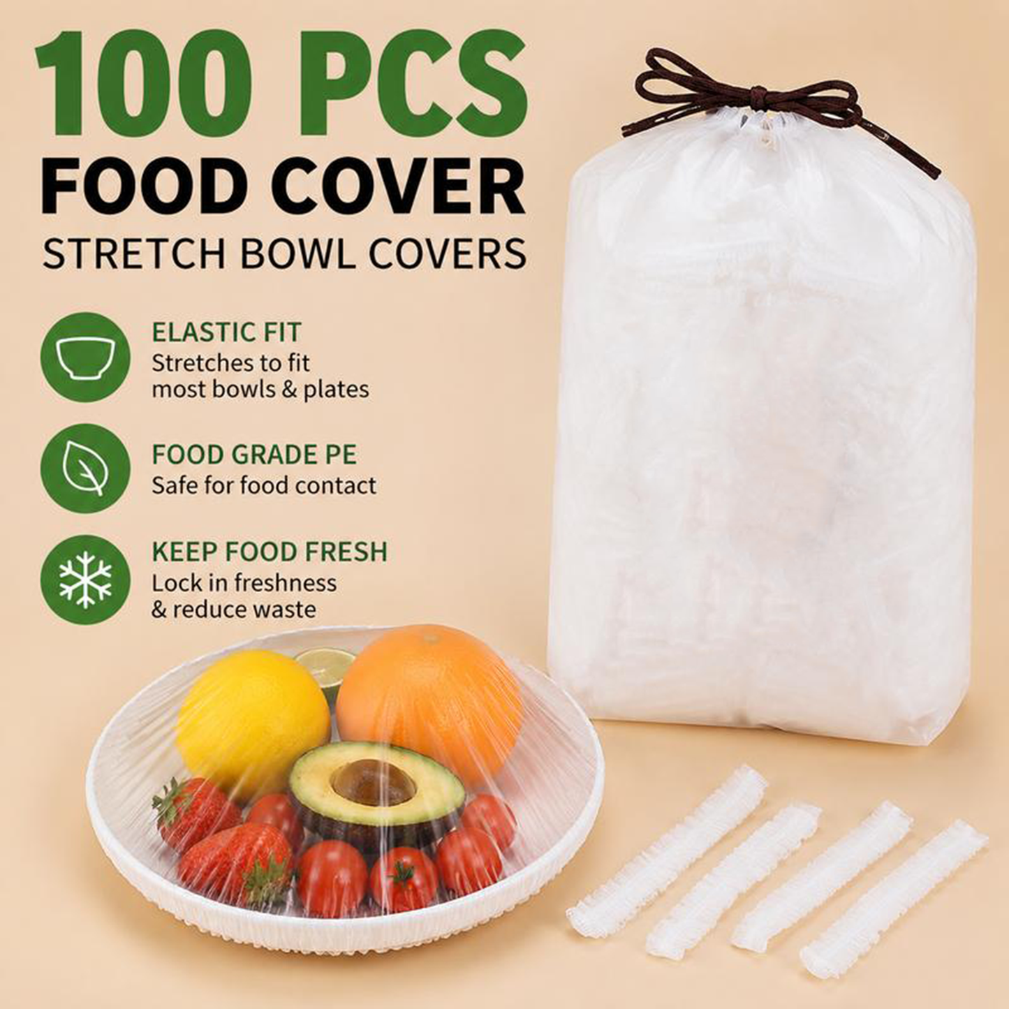 🔥100PCS Plastic Bowl Covers – Elastic Reusable Food Wrap