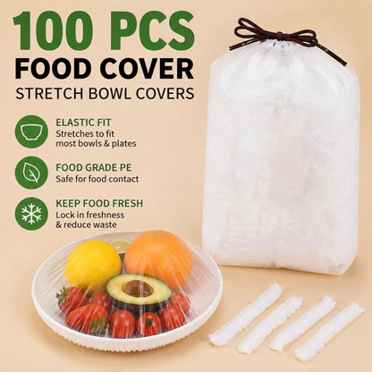🔥100PCS Plastic Bowl Covers – Elastic Reusable Food Wrap