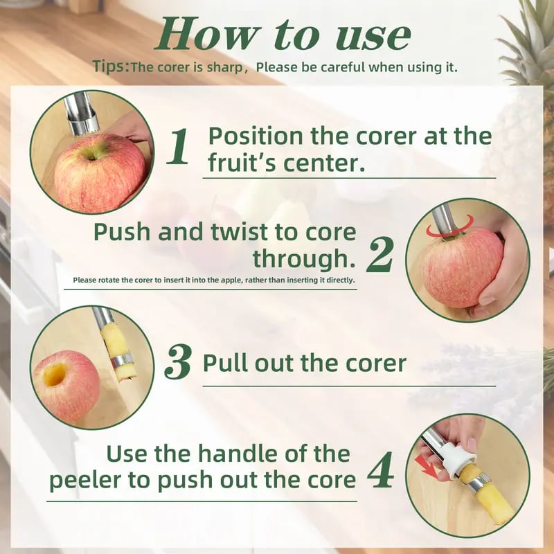 🥳2026 HOT SALE🥳💞50K+ SOLD!🔪🛒 BOGO + 50% OFF! The 2-in-1 Kitchen Hero: Core & Peel with a Twist. Stainless Steel Fruit Tool! 🍎⏱️