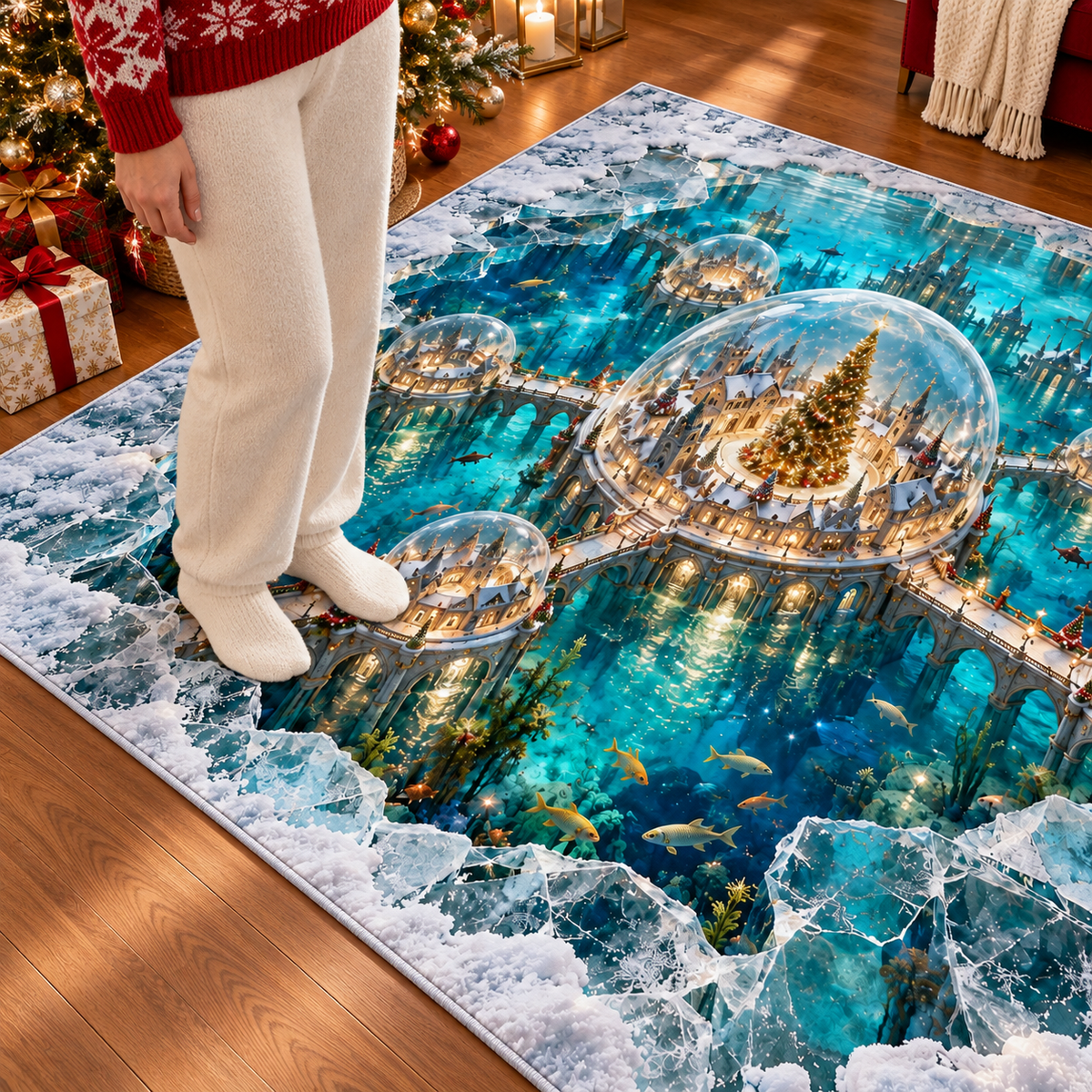 🔥3D Optical Illusion Christmas Rug – Enchanted Underwater Kingdom - product image 3
