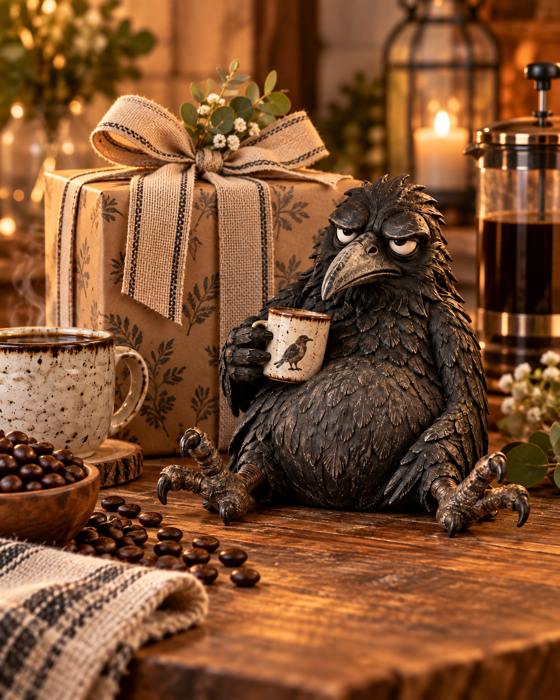Grumpy raven coffee figurine gift idea