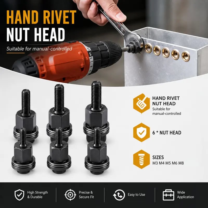 🏆Head Rivet Nut Tool, M3 M4 M5 M6 M8 Rivnut Kit, Carbon Steel Rivnut Set, Threaded Rivet Nut Kit, Manual Riveter Rivnuts Tool Accessory for Automotive Repair Warehouses