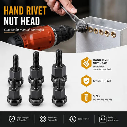 🏆Head Rivet Nut Tool, M3 M4 M5 M6 M8 Rivnut Kit, Carbon Steel Rivnut Set, Threaded Rivet Nut Kit, Manual Riveter Rivnuts Tool Accessory for Automotive Repair Warehouses