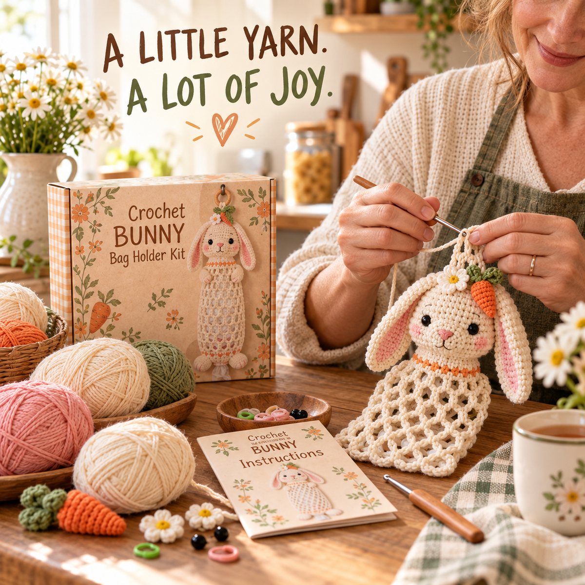 🔥LAST DAY 49% OFF – 🌼 Cottage Harvest Keepers™ — Crochet Animal Bag Holder DIY Kit | 13 Adorable Designs
