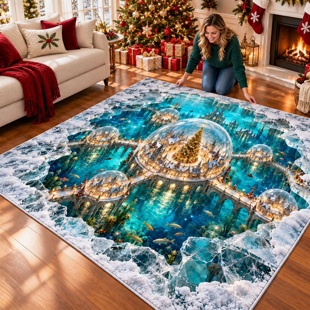 🔥3D Optical Illusion Christmas Rug – Enchanted Underwater Kingdom - product image 4