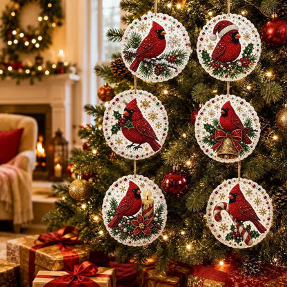 Winter Cardinal six-piece DIY diamond painting ornament set